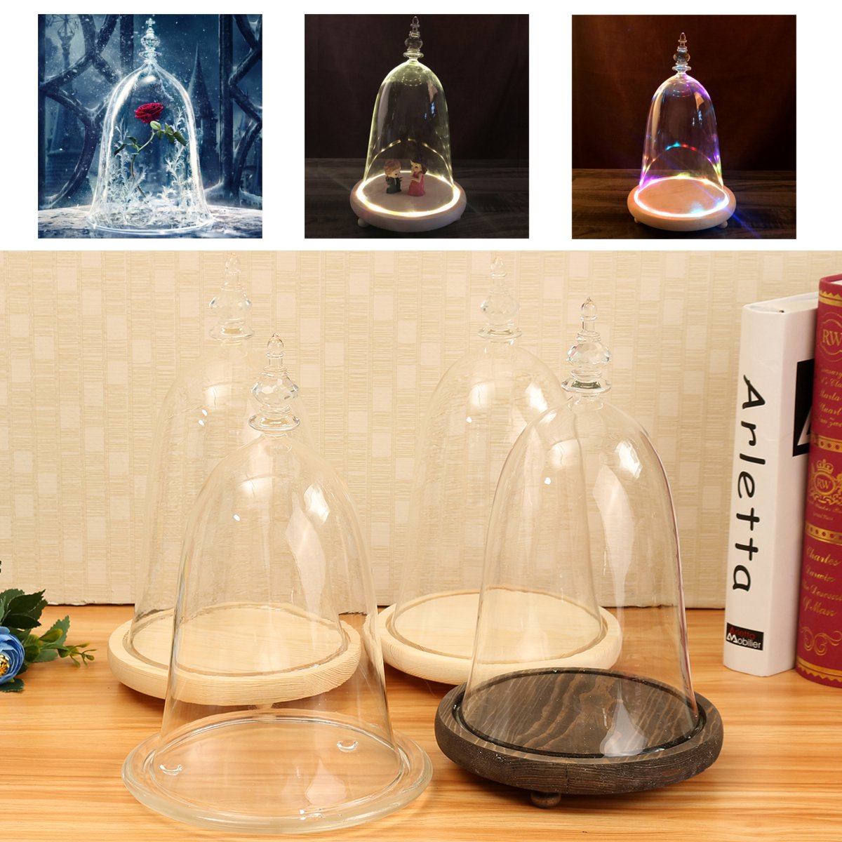 EMH Grote Glazen Koebeldekking Cloche Display Met Zwarte Houten Voet Hoogte 46 cm EMH Grote Glazen Koebeldekking Cloche Display Met Zwarte Houten Voet Hoogte 46 cm