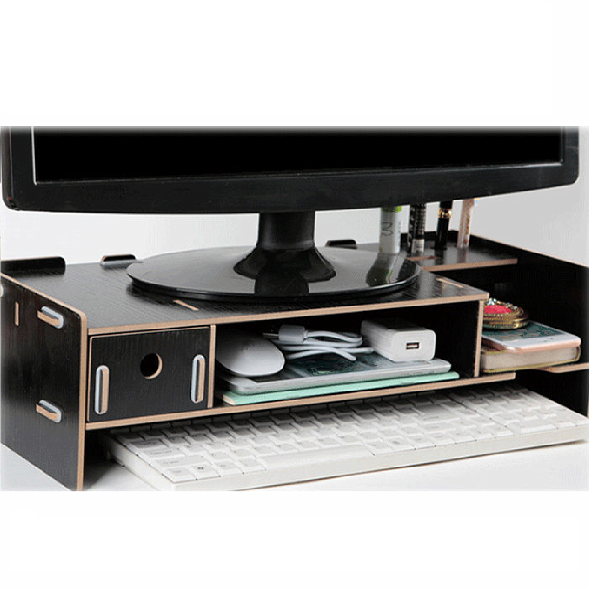UOMIO Monitorständer Holz 2er Set PC Bildschirmständer Minimalistisch Stil Ergonomischem Laptop Monitore Bildschirm Ständer Regal für Schreibtisch Computer Notebook, 40 x 25 x 12,5 cm