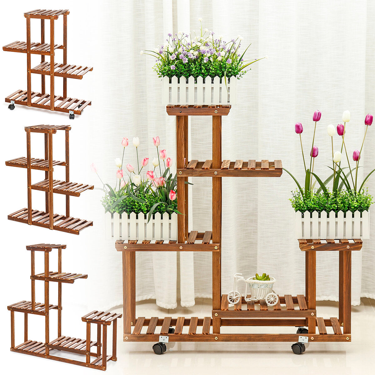 Barydat 6 stuks verbrand hout cupcake standaard 3 maten stapelbare display stand voedsel risers