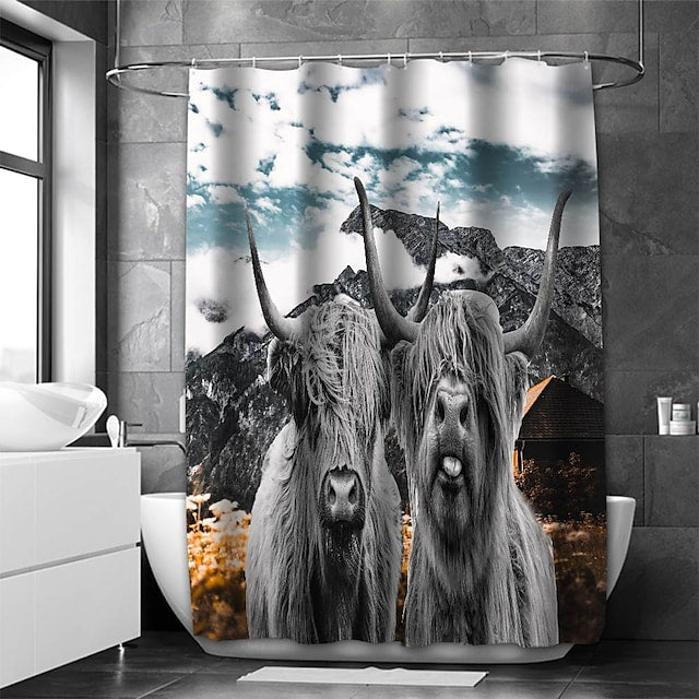 douchegordijn met haken voor badkamer, kleurrijk geverfd hout douchego