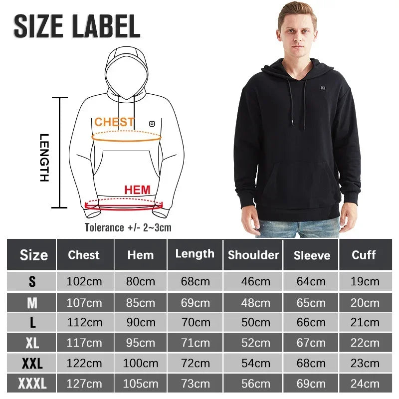 Elektrisch verwarmde hoodie - trui met 6 verwarmzones - Zeg vaarwel tegen de kou