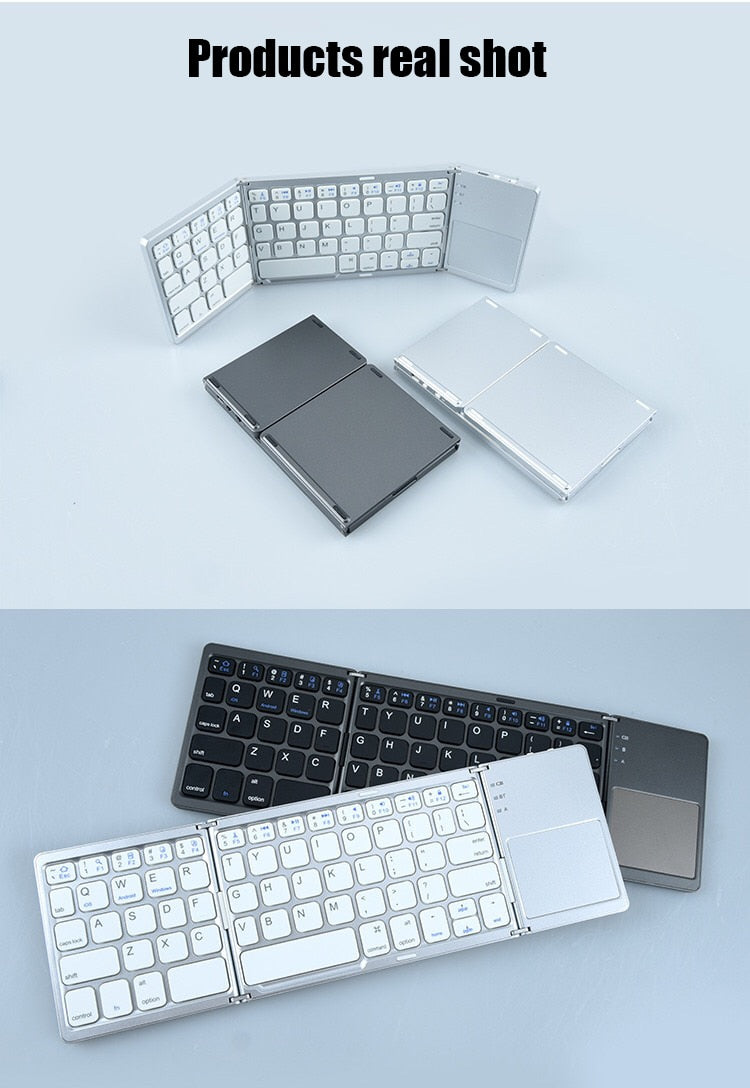 Opvouwbaar draadloos toetsenbord - QWERTY - bluetooth - voor smartphone, tablet en laptop/computer - zakformaat
