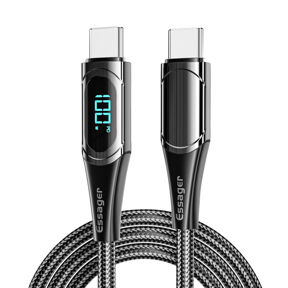 USB-C extra lange snel laad kabel met digitale display - gevlochten kabel - 5A 100W 1M/2M - super compatible - digitale data trend