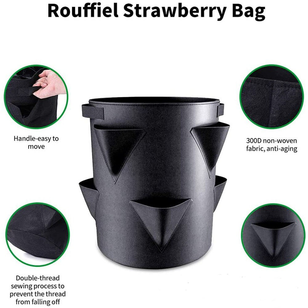 Aardbei grow bags - voor allerlei fruit en groente  - de lente komt eraan -  zakken voor tuin aardbeien, kruiden, bloemen, bessen - groen en zwart -