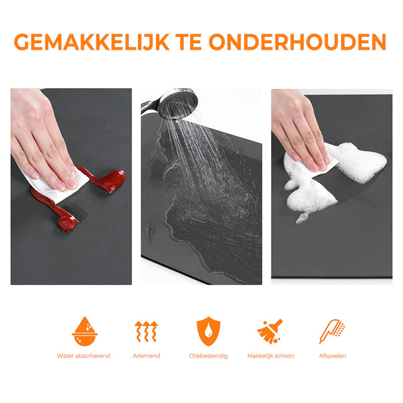 Absorberende mat - afdruip mat - vaat afwas droogmat - zeg vaarwel tegen natte aanrechtbladen – deze absorberende mat houdt uw keuken droog en netjes!