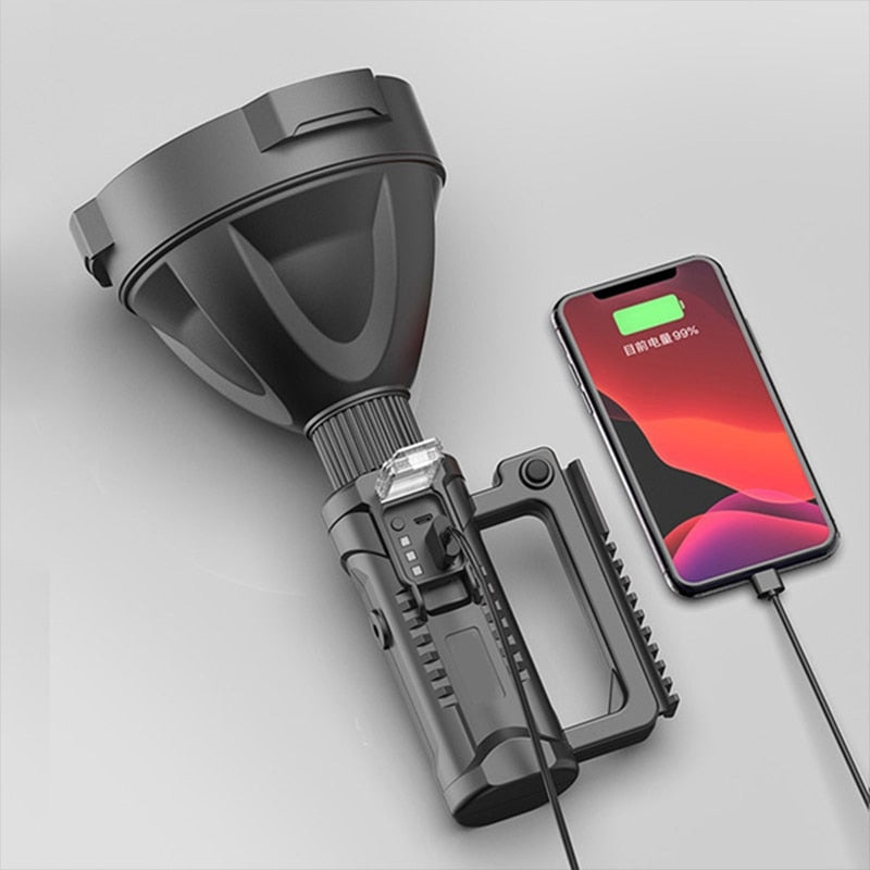 XL Zoeklicht - Schijnwerper - Grote Zaklantaarn met standaard - Dubbele LED lampen - 4 in 1 Werkplaats Zaklamp - Inclusief ingebouwde Batterijen - Vloedlicht - Micro USB