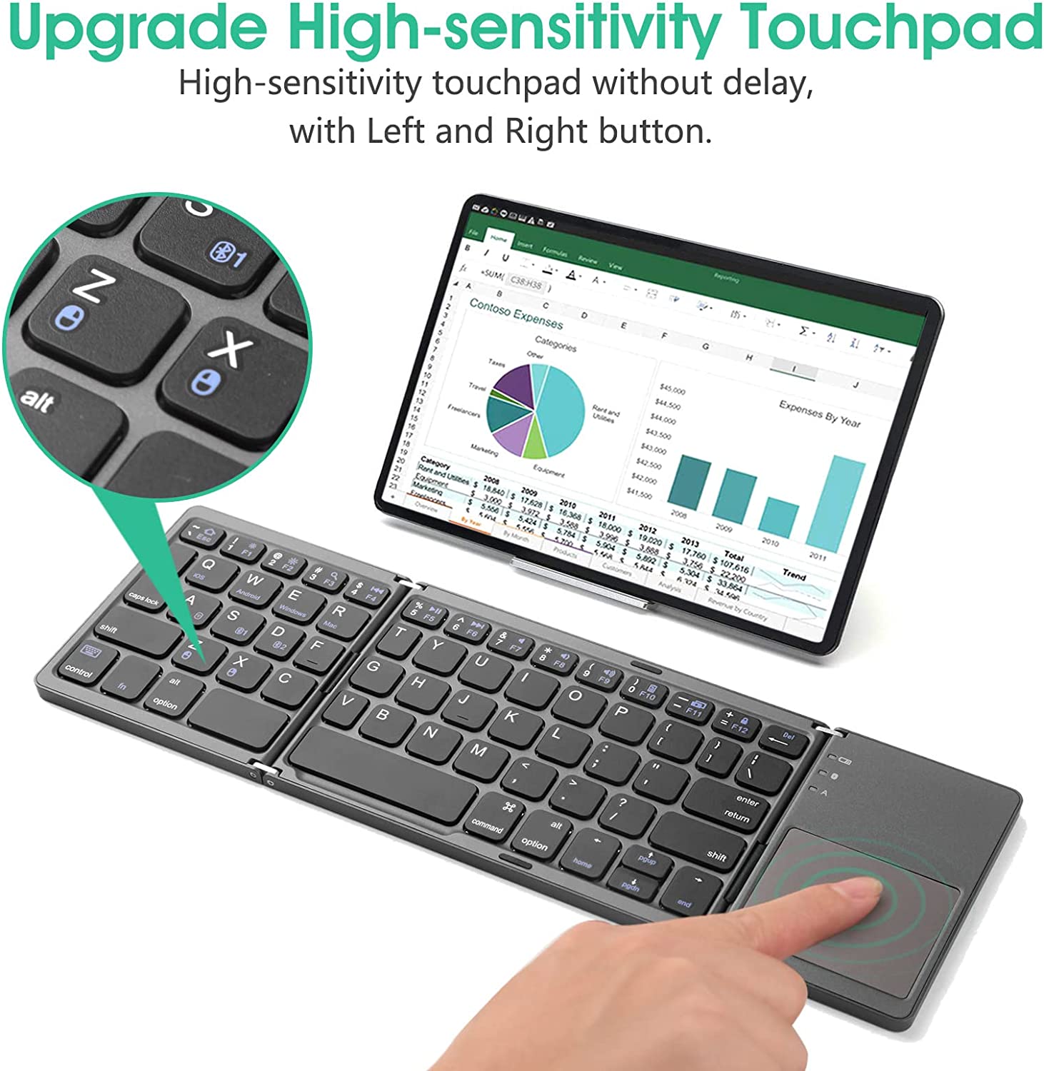 Opvouwbaar draadloos toetsenbord - QWERTY - bluetooth - voor smartphone, tablet en laptop/computer - zakformaat