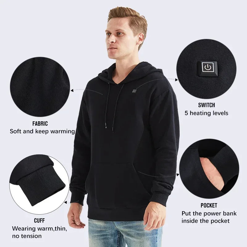 Elektrisch verwarmde hoodie - trui met 6 verwarmzones - Zeg vaarwel tegen de kou