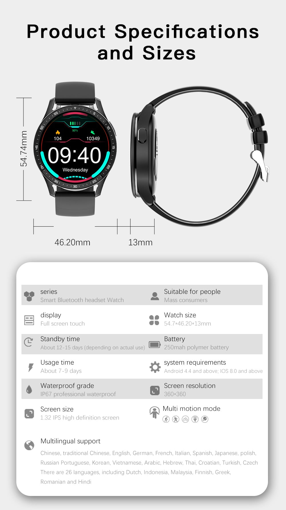 X7 - Sport horloge + ingebouwde oordoppen - smartwatch / activity tracker - TWS Bluetooth In-Ear oordopjes - zwart