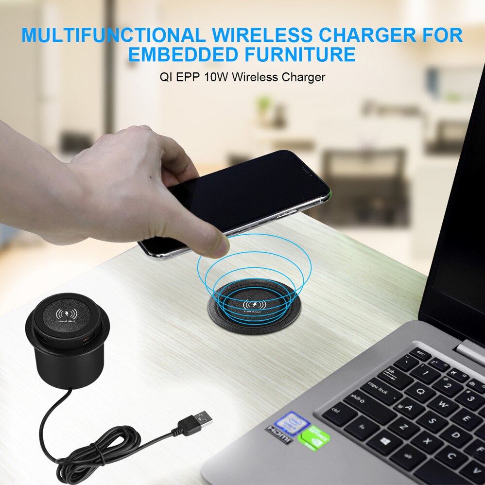 Inbouw magnetische oplader met USB poorten - Valt prachtig weg in uw bureau - 2 USB poorten - QI snellader - 18w