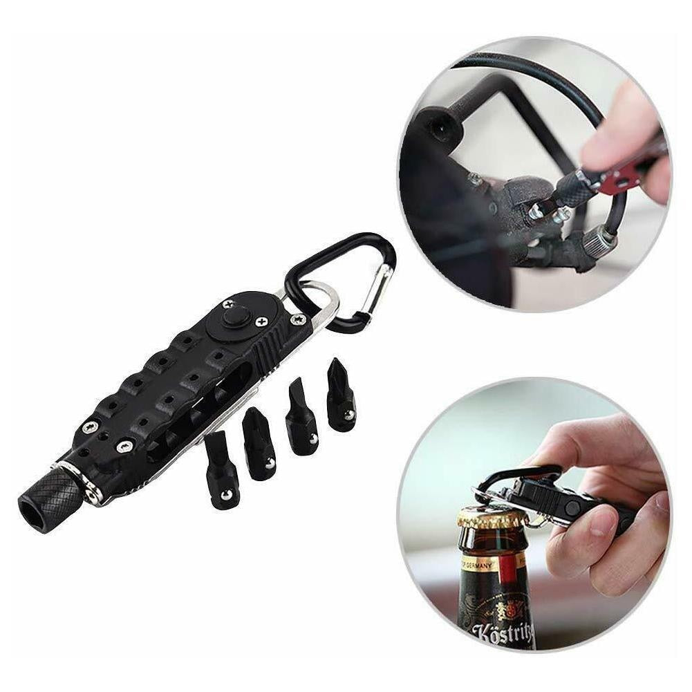 Multi functionele Schroevendraaier - Ingebouwde Ledlamp - Handige flesopener - Verschillende bitjes - Duurzaam en stevig - Handig voor kleine Klusjes, Kamperen, Hiken