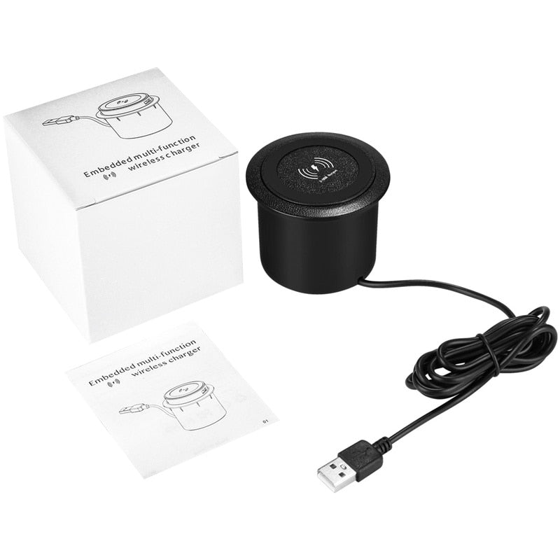 Inbouw magnetische oplader met USB poorten - Valt prachtig weg in uw bureau - 2 USB poorten - QI snellader - 18w