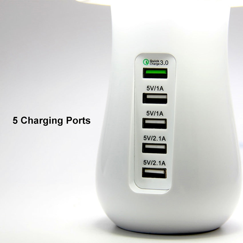 5 Poorts Snel laad Dock met Led Lamp -  Usb - LED leeslampje - Zuinige Led met veel snel laad poorten -  bureaulamp - nachtlamp - USB poort