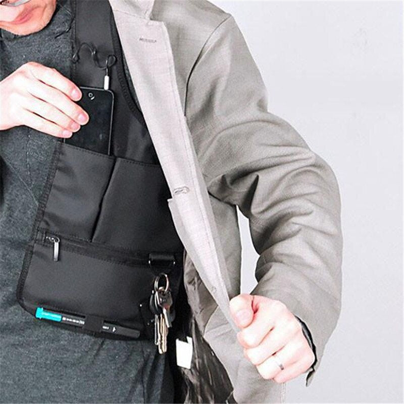 Anti Diefstal Borst Tas – 3 Vakken met Ritssluiting – Verstelbaar Borstkoord – Zwart - Handig voor op reis - Paspoort houder - Telefoon houder