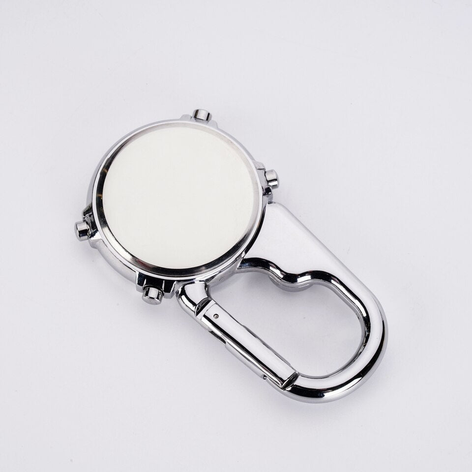 Zakhorloge met karabijnhaak - unisex glow in the dark - handig voor aan uw tas, in de auto, op de camping - met kompas, timer, haak