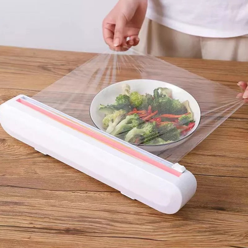 Universele Keukendispenser - Foliesnijder - Foliedispenser - Vershoudfolie - Foliehouder Plastic folie keuken dispenser met snijder- makkelijk en opgeruimd folie opslag