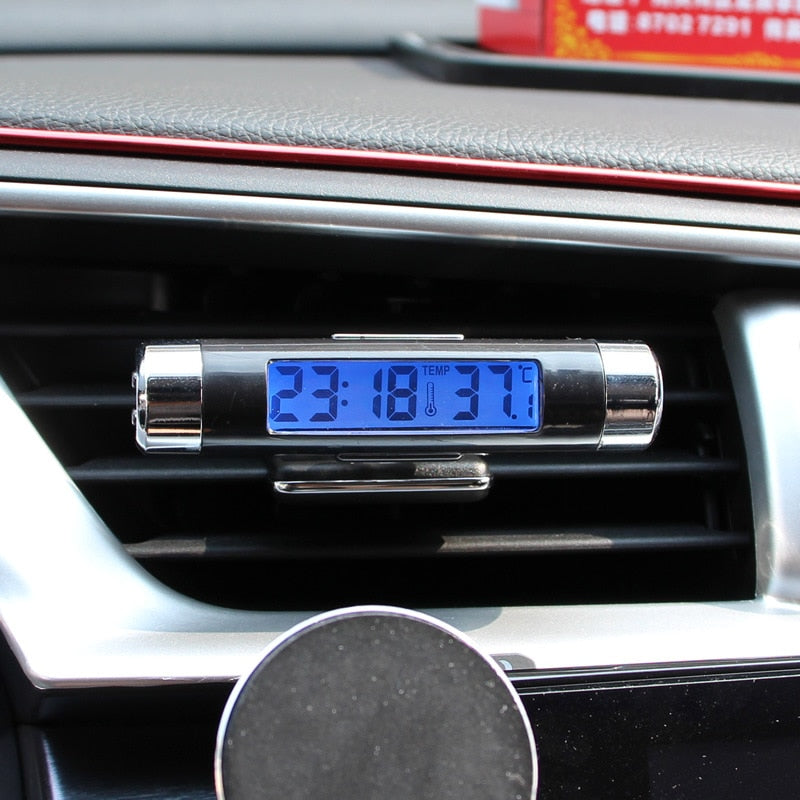 Premium auto klok - LCD klok met temperatuur - auto klokje klein - digitaal - accessories -2 in 1 digitaal autoklokje - auto accessoires