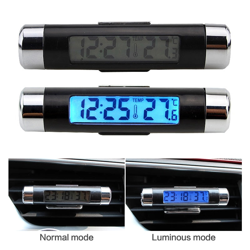 Premium auto klok - LCD klok met temperatuur - auto klokje klein - digitaal - accessories -2 in 1 digitaal autoklokje - auto accessoires
