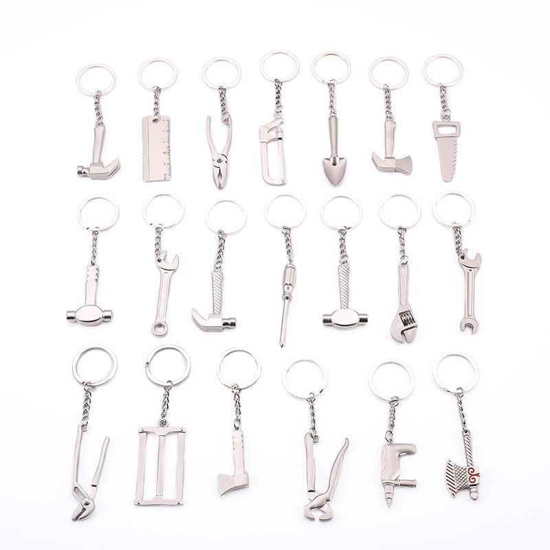 Mini gereedschap sleutelhangers - perfecte cadeau voor elke klusser - zilver - zink legering- verschillende ontwerpen