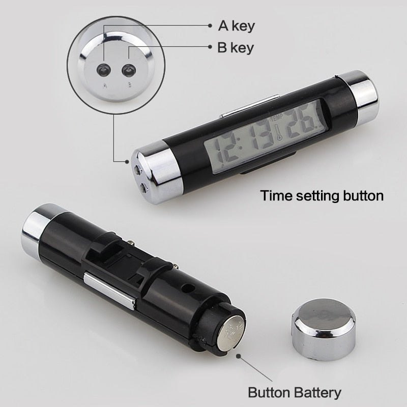 Premium auto klok - LCD klok met temperatuur - auto klokje klein - digitaal - accessories -2 in 1 digitaal autoklokje - auto accessoires