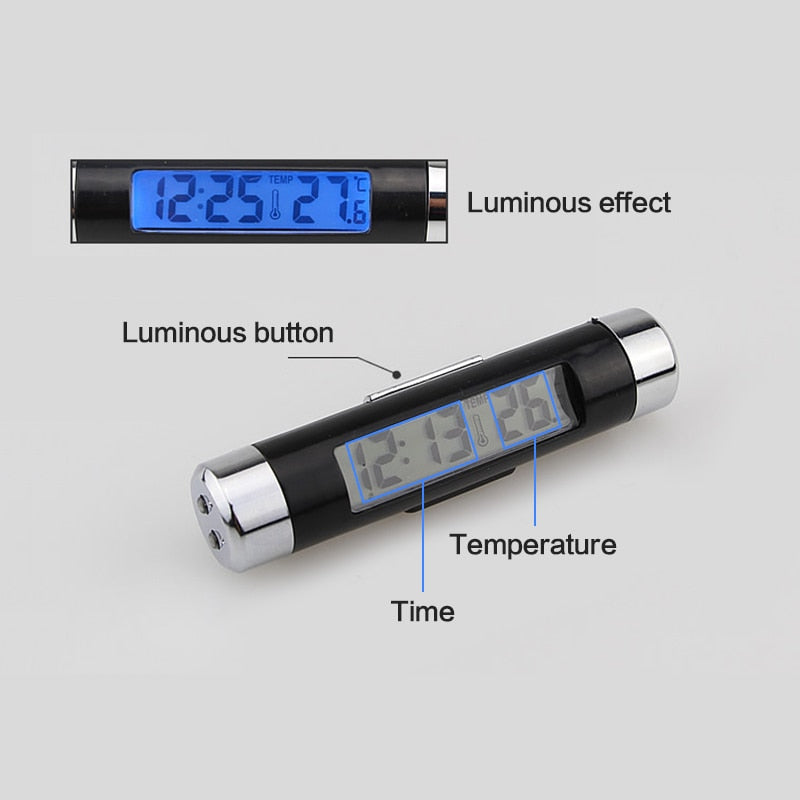 Premium auto klok - LCD klok met temperatuur - auto klokje klein - digitaal - accessories -2 in 1 digitaal autoklokje - auto accessoires
