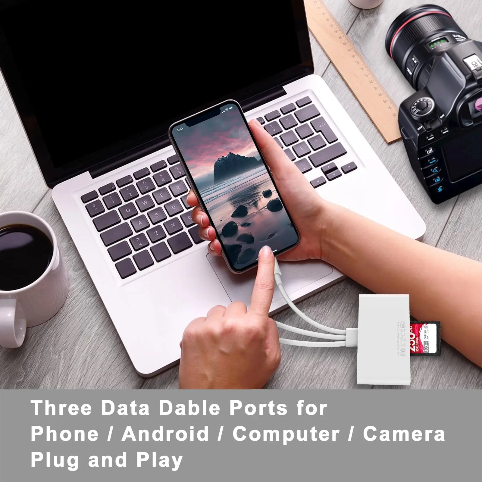Alles in 1 kaartlezer en usb hub - voor android iphone en computer - met 3 of 5 poorten - geheugenkaarten en usb sticks lezen - telefoon opladen