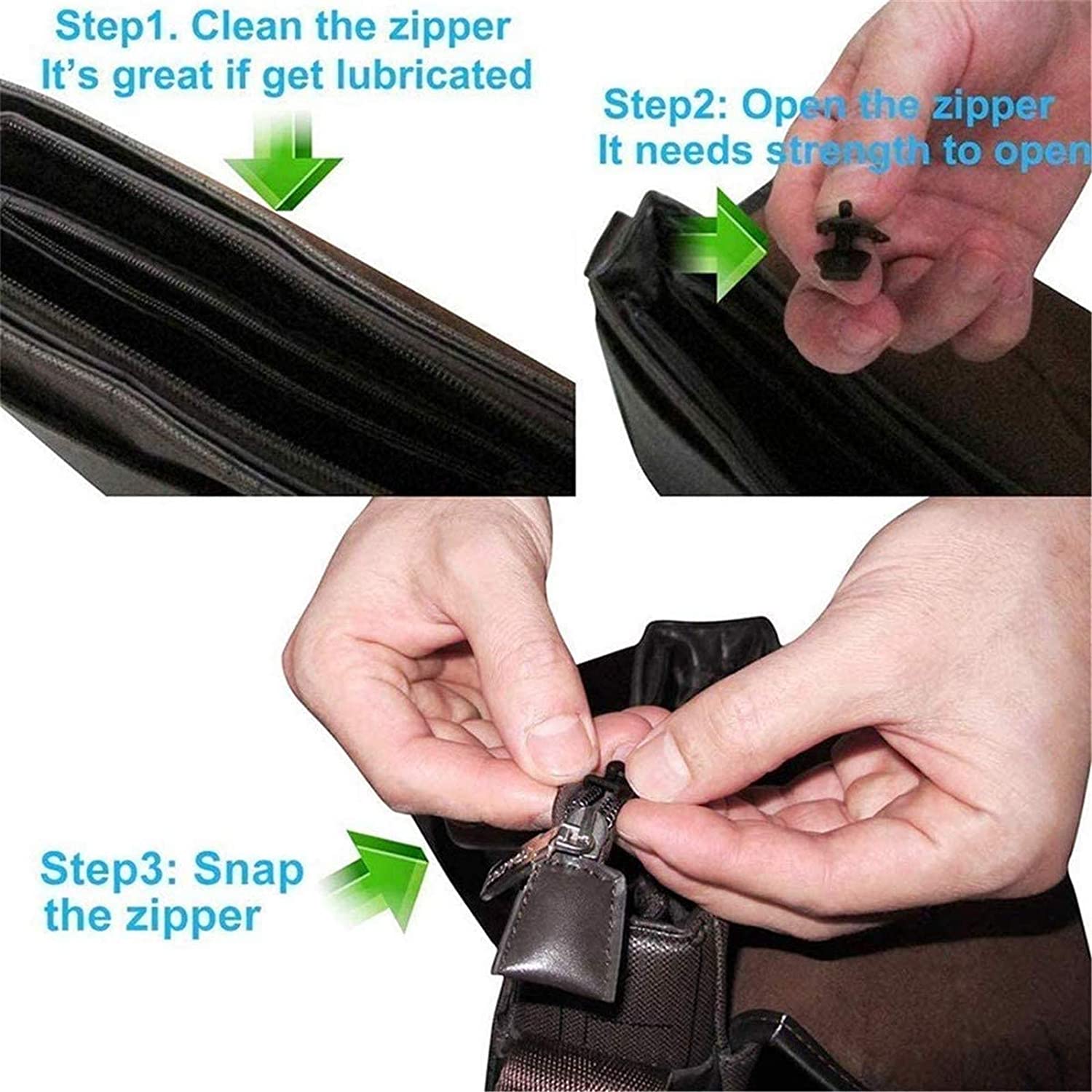 Rits repareer set - fix a zipper - set van 6 stuks - 2x small - 2x medium - 2x large - kleur zwart - instant reparatie - bespaar kosten