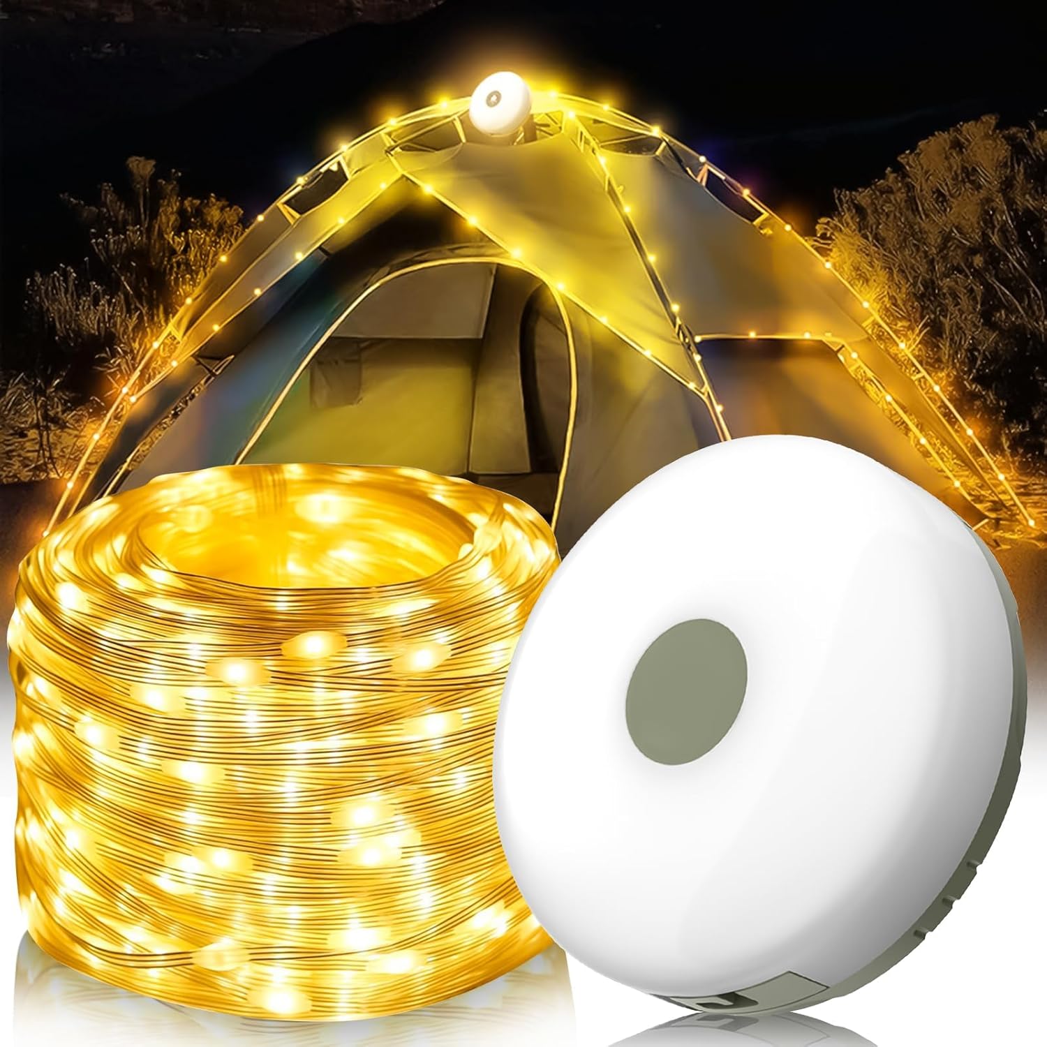 2 in 1 verlichtingset – oprolbaar 10 meter lichtsnoer – voor binnen, tuin of kamperen – lamp met lichtsnoer – sfeerverlichting – oplaadbaar & waterdicht