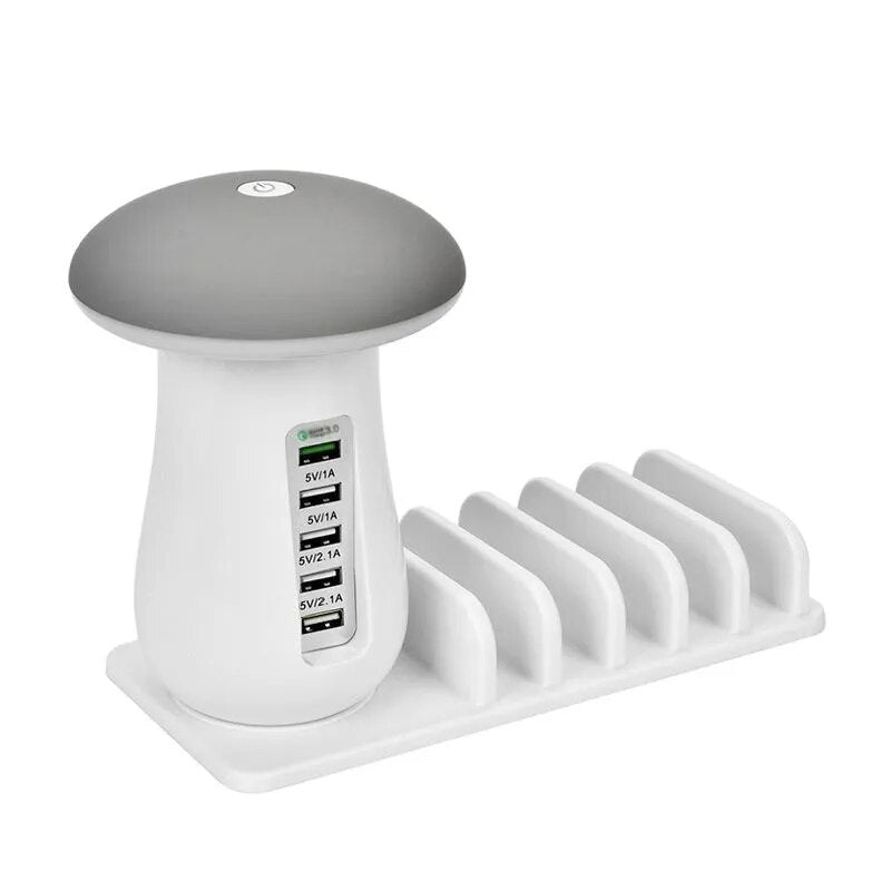5 Poorts Snel laad Dock met Led Lamp -  Usb - LED leeslampje - Zuinige Led met veel snel laad poorten -  bureaulamp - nachtlamp - USB poort