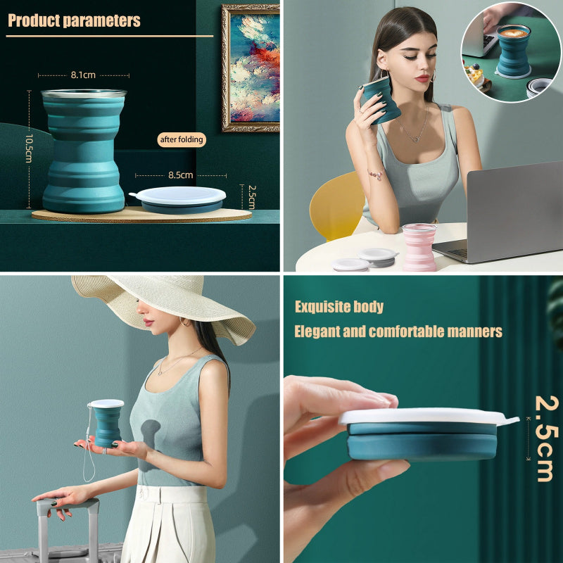Opvouwbare Beker - To Go - herbruikbaar - mooi compact, handig voor op reis, kantoor of in de trein - siliconen