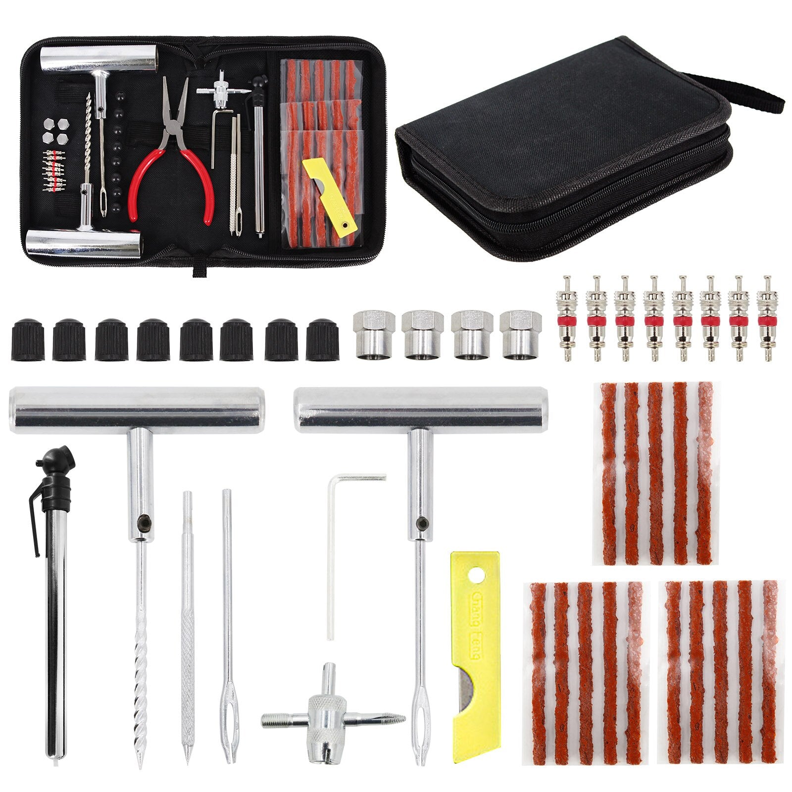 46-delige Banden reparatieset -Reparatie set Banden - Universele bandenreparatieset voor tubeless banden- Makkelijk om mee te nemen, onmisbaar voor op vakantie - compact
