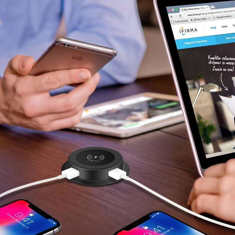 Inbouw magnetische oplader met USB poorten - Valt prachtig weg in uw bureau - 2 USB poorten - QI snellader - 18w