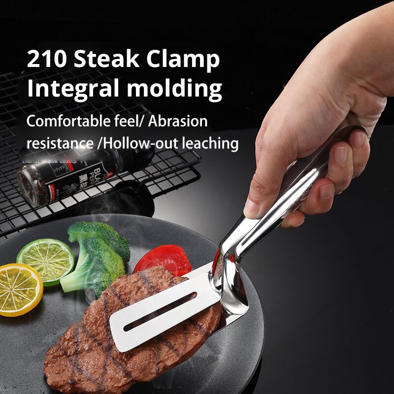 Barbecue Steak Tang - BBQ spatel - kook spatel -  dubbele functie, grijpen en scheppen - nooit meer vlees tussen de kooltjes! -  spatel - RVS - tang - handig voor in de keuken