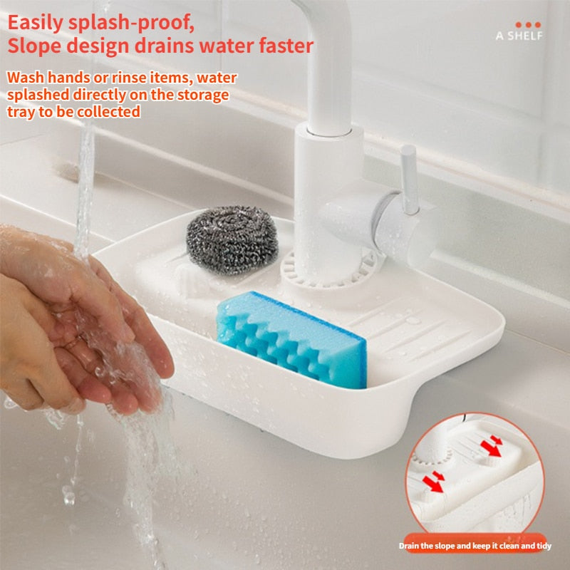 Kraan organizer - gootsteen - aanrecht - keuken organizer - hygiënische oplossing voor een nette spoelbak- vaatdoekhouder - sponshouder