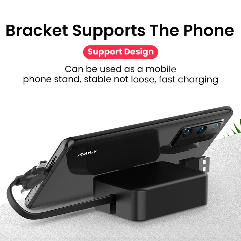 4-in-1 Intrekbare USB-laadkabel - iPhone en Android - Handig intrekbaar ontwerp - Snelle en efficiënte oplading - Universeel - Ingebouwde telefoon stand