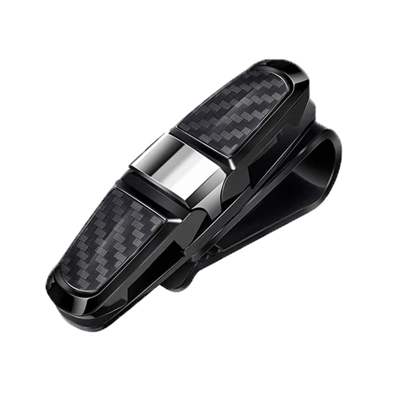 Auto carbon zonnebrilhouder - zonnebril houder met 2 clips - 360 graden draaibaar - brillenhouder voor in de auto - zonnebrilklem - ook geschikt voor visitekaartjes