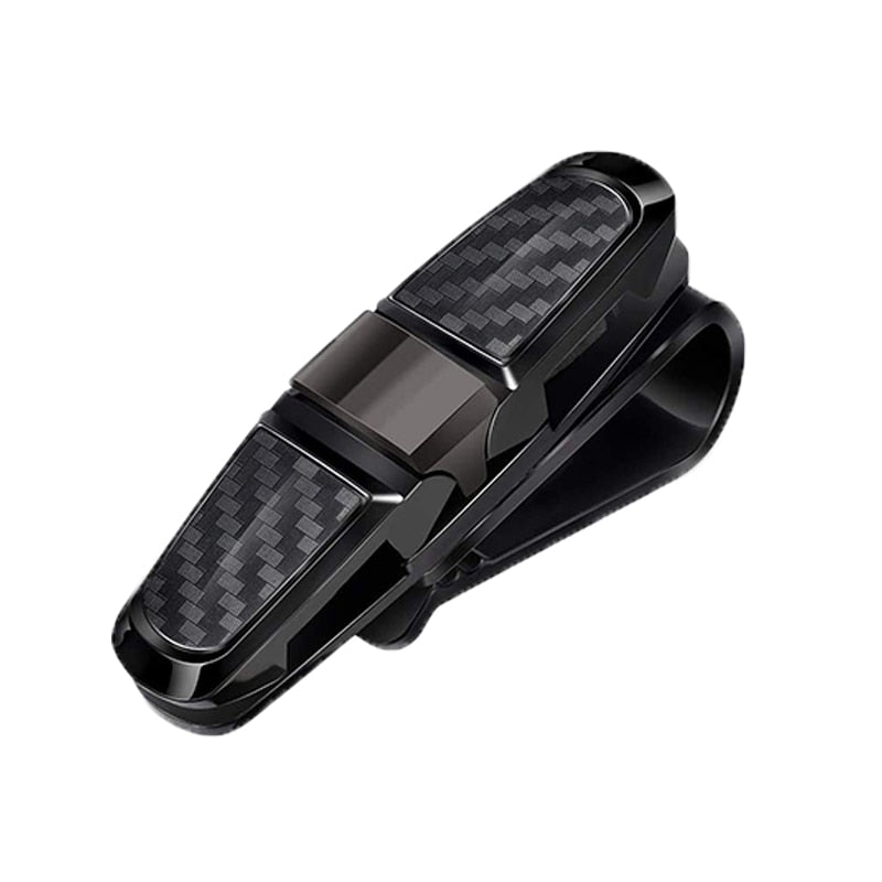 Auto carbon zonnebrilhouder - zonnebril houder met 2 clips - 360 graden draaibaar - brillenhouder voor in de auto - zonnebrilklem - ook geschikt voor visitekaartjes