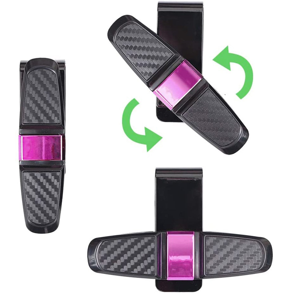 Auto carbon zonnebrilhouder - zonnebril houder met 2 clips - 360 graden draaibaar - brillenhouder voor in de auto - zonnebrilklem - ook geschikt voor visitekaartjes