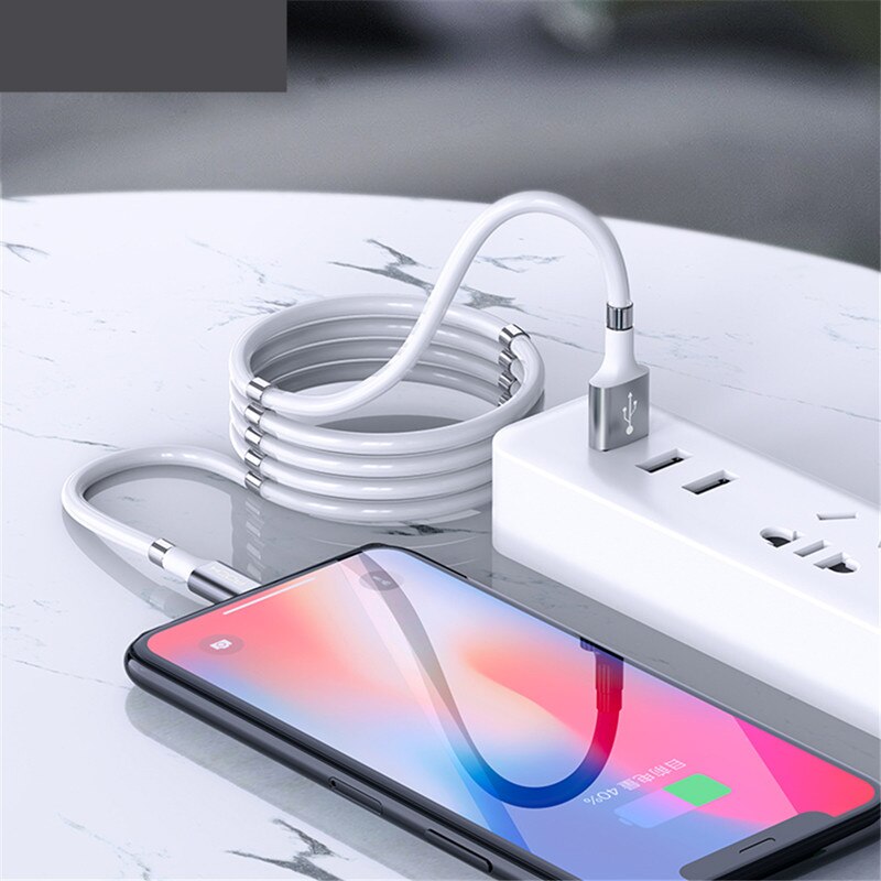 Oplaadkabel USB  - Magnetisch oprolsysteem - nooit meer u kabels in de knoop - fast charge oplaadkabel - snelle data overdracht - USB-C - USB-A - Lightning