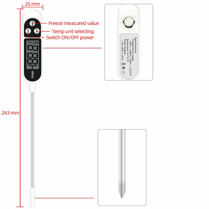 Voedsel thermometer - keuken thermometer - digitale thermometer - vanaf nu al uw vlees perfect gegaard! - RVS - multi-functioneel