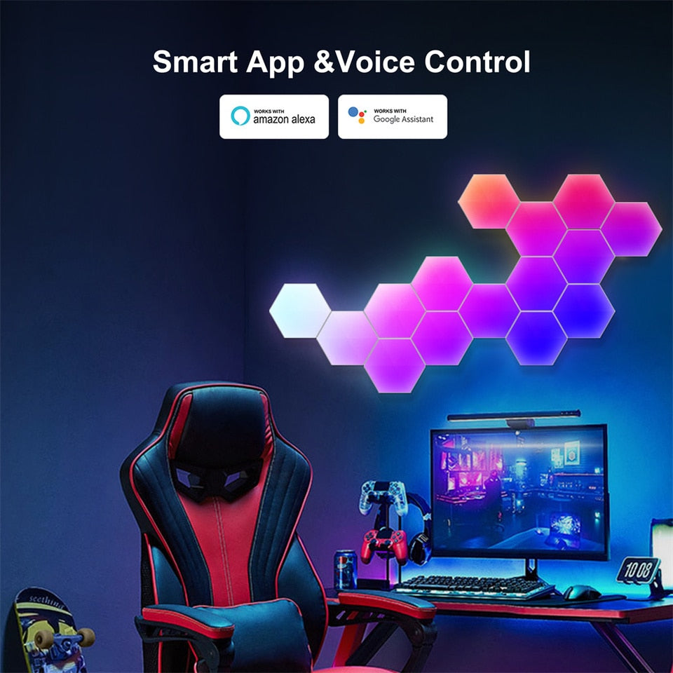 LED Hexagon Licht Panelen - beweegt mee met uw muziek, film en games!  - hexagon wandlamp - app beheer - voor feestjes, gaming, sfeer