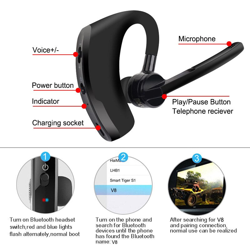 Draadloze headset met microfoon - iPhone en Android - handig voor op kantoor, in de auto en tijdens het sporten - bluetooth - werk oordopjes