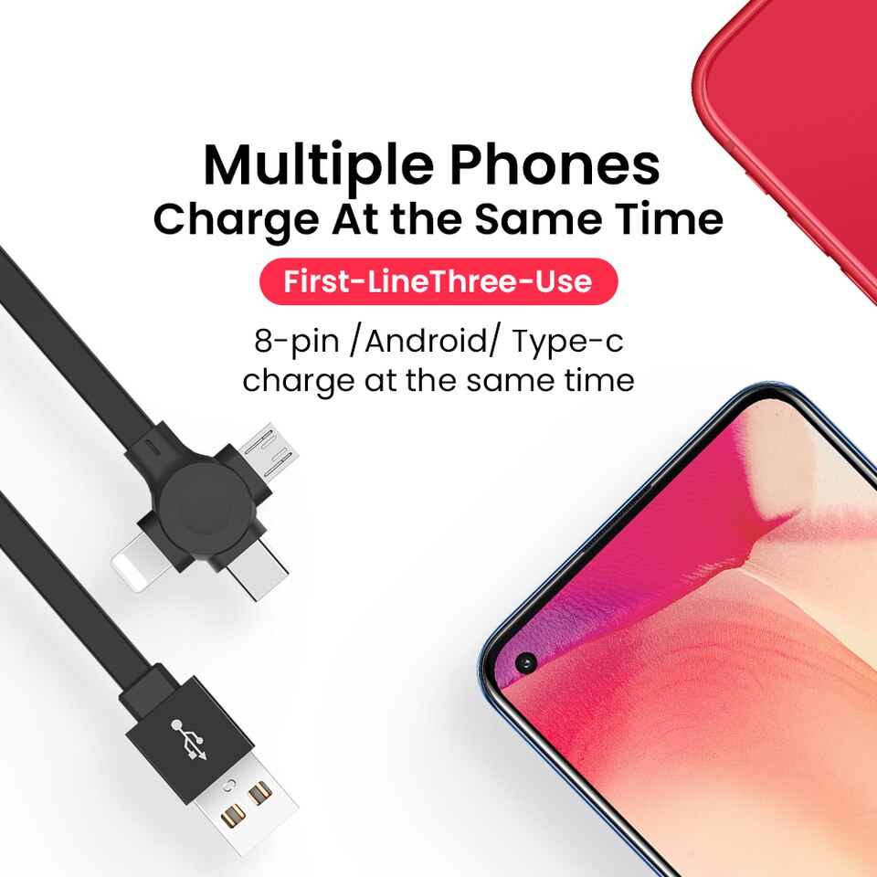 4-in-1 Intrekbare USB-laadkabel - iPhone en Android - Handig intrekbaar ontwerp - Snelle en efficiënte oplading - Universeel - Ingebouwde telefoon stand