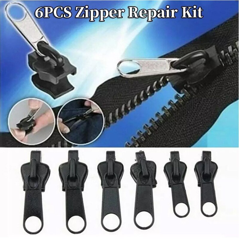 Rits repareer set - fix a zipper - set van 6 stuks - 2x small - 2x medium - 2x large - kleur zwart - instant reparatie - bespaar kosten