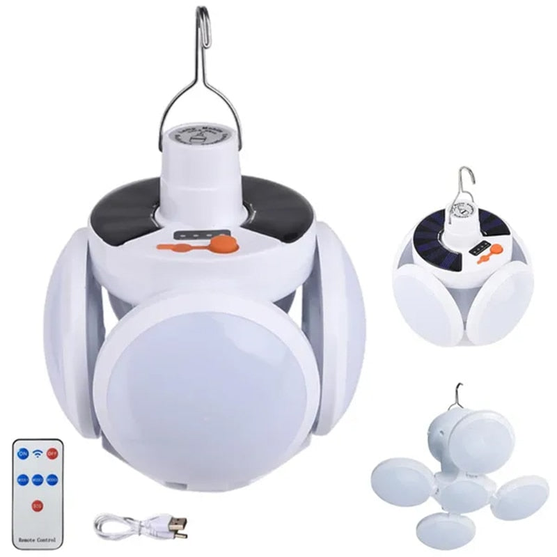 Uitklapbare LED lamp - Outdoor - Opvouwbaar Licht - ingebouwd zonnepaneel - met afstandbediening- Draagbare USB  LED Lamp - Zoeklichten - Camping - Noodlamp