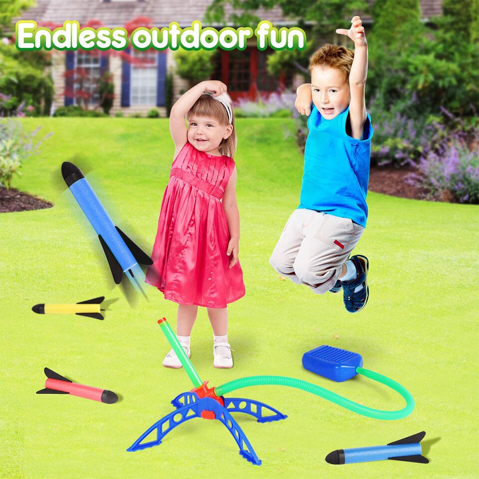 Speelgoed Raket - Inclusief 3 raketjes - Buitenspeelgoed met pomp-traptechnologie - Vlieg tot wel 10 meter de lucht in - Perfect voor kinderfeestjes en buitenspelen