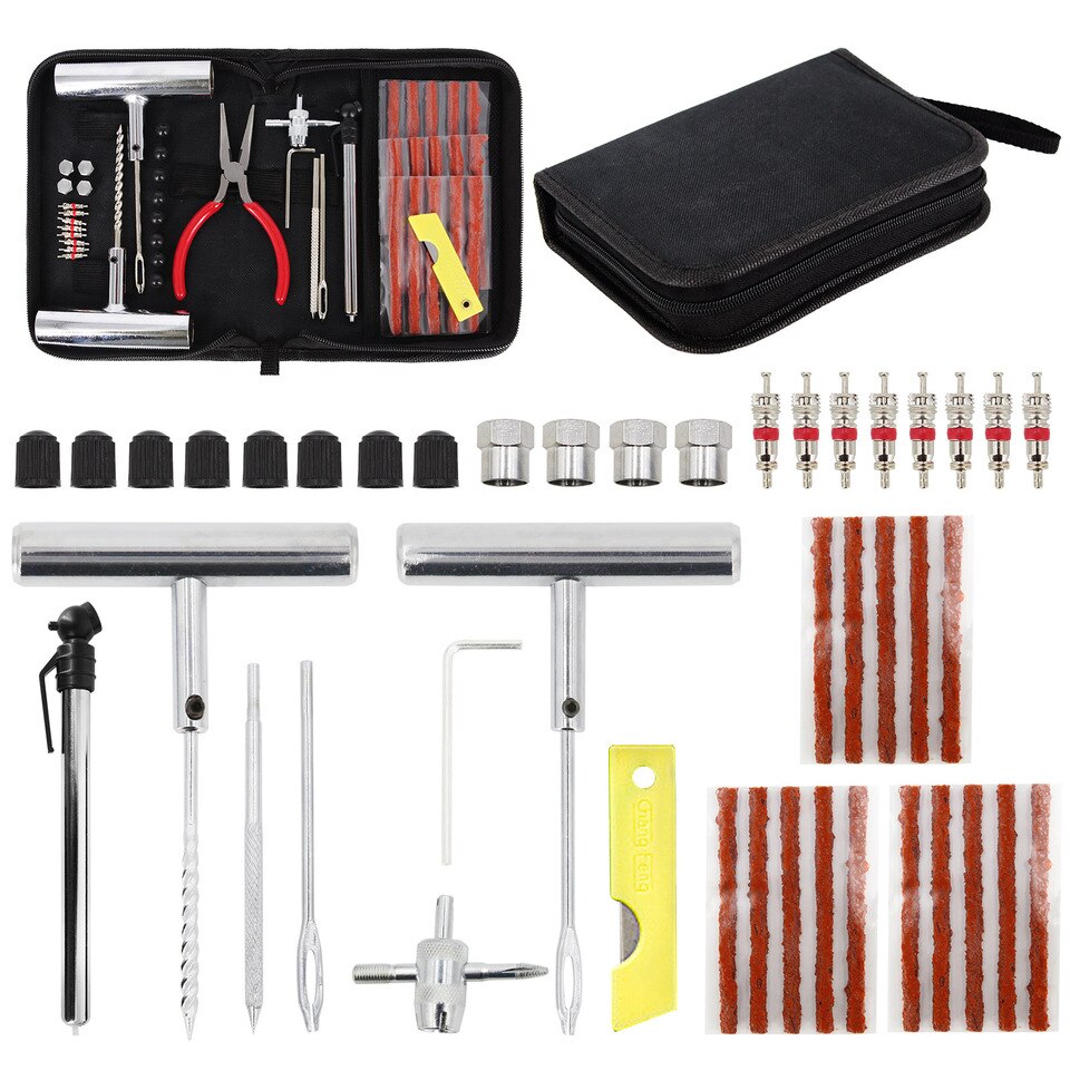 46-delige Banden reparatieset -Reparatie set Banden - Universele bandenreparatieset voor tubeless banden- Makkelijk om mee te nemen, onmisbaar voor op vakantie - compact