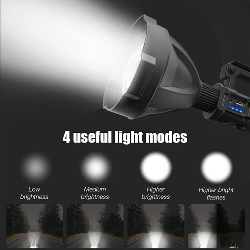 XL Zoeklicht - Schijnwerper - Grote Zaklantaarn met standaard - Dubbele LED lampen - 4 in 1 Werkplaats Zaklamp - Inclusief ingebouwde Batterijen - Vloedlicht - Micro USB