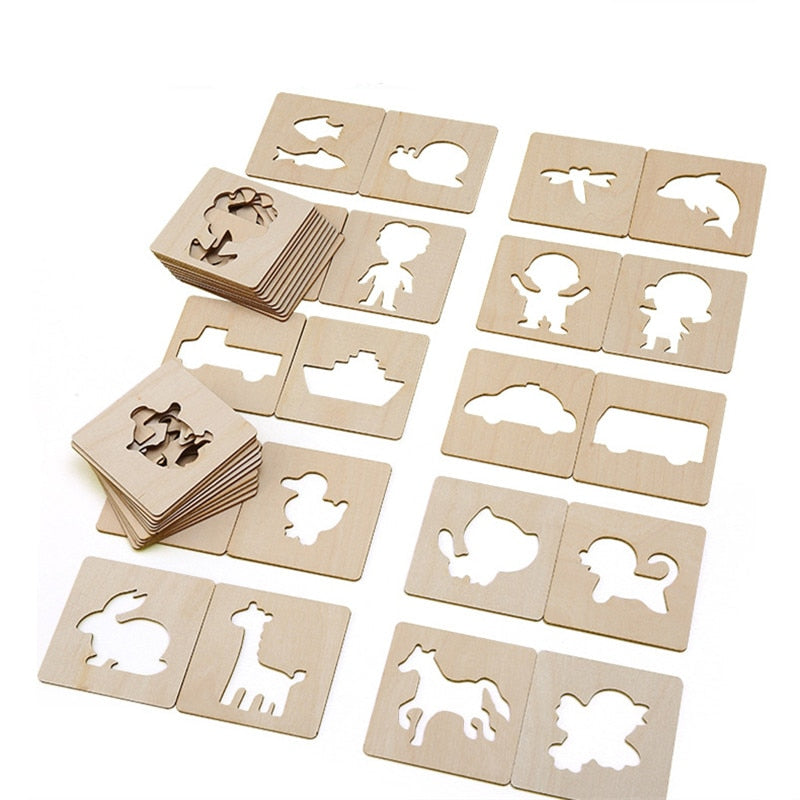 Tekening kinder speelgoed - 20 Stuks houten sjablonen - spelen en leren tegelijkertijd - educatief - stencils - puzzel