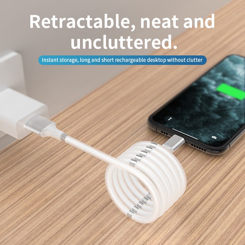 Oplaadkabel USB  - Magnetisch oprolsysteem - nooit meer u kabels in de knoop - fast charge oplaadkabel - snelle data overdracht - USB-C - USB-A - Lightning